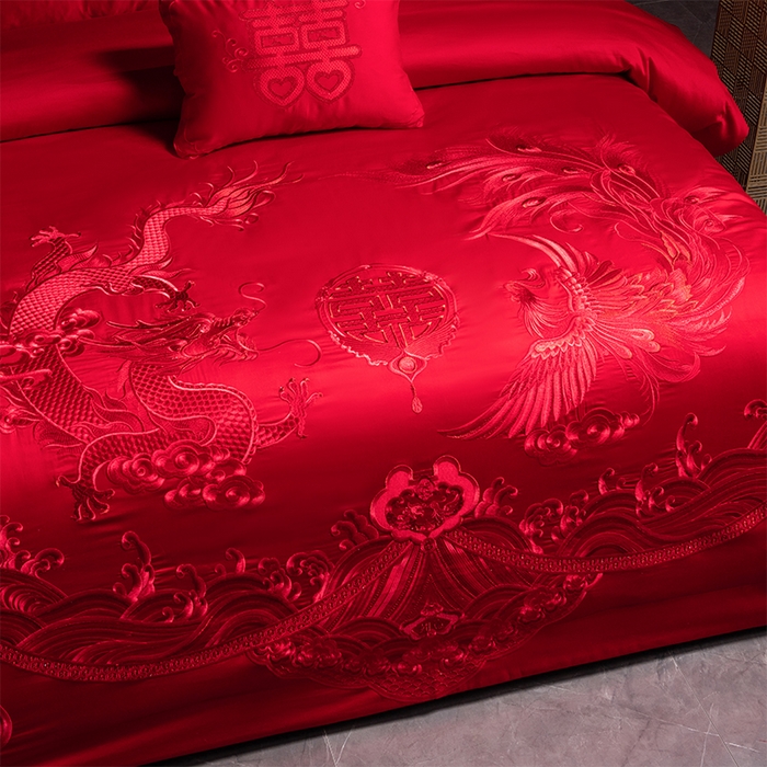 91家纺网 家纺一手货源 找家纺 博之洋婚庆 2026新款全棉长绒棉刺绣婚庆四件套多件套 九五至尊-红