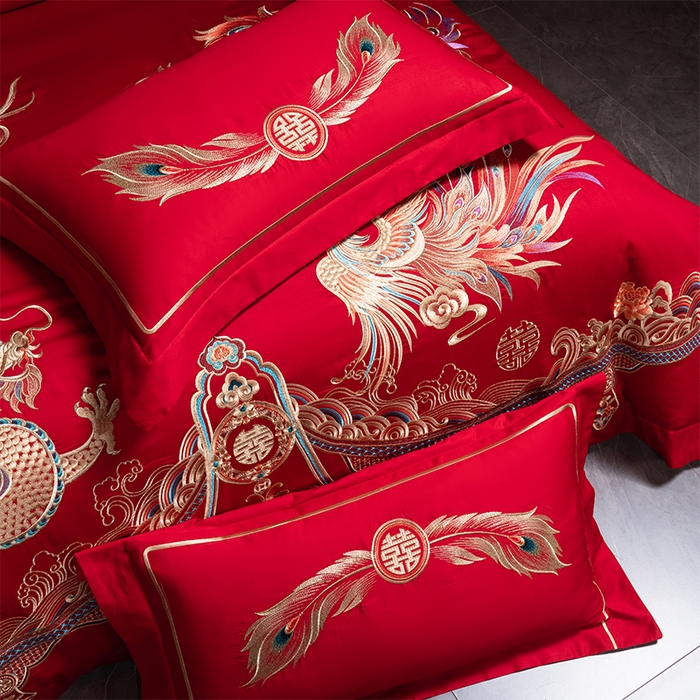 91家纺网 家纺一手货源 找家纺 博之洋婚庆 2026新款全棉长绒棉刺绣婚庆四件套多件套 龙凤传承