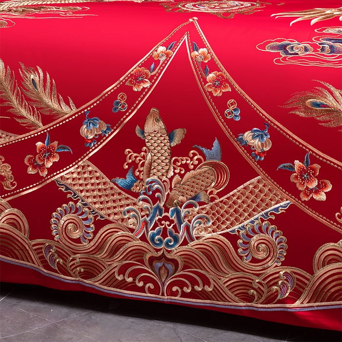 91家纺网 家纺一手货源 找家纺 博之洋婚庆 2026新款全棉长绒棉刺绣婚庆四件套多件套 江山如画