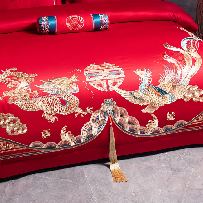 91家纺网 家纺一手货源 找家纺 博之洋婚庆 2026新款全棉长绒棉刺绣婚庆四件套多件套 皇家风范