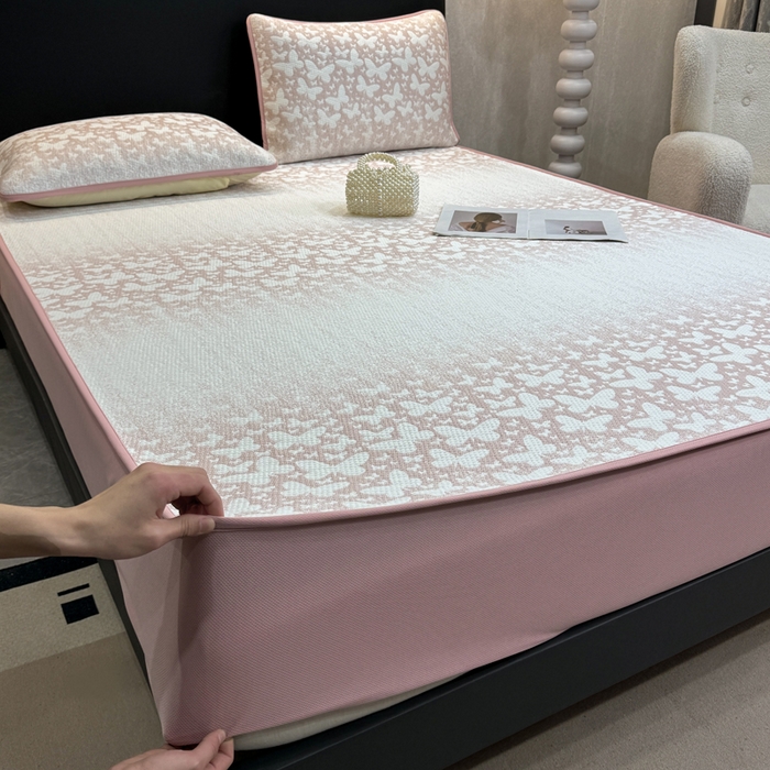 91家纺网 家纺一手货源 找家纺 （总）伊人坊 2026新款A类550克凉感提花值过0.21冰豆豆家用凉席子三件套夏季---床笠款