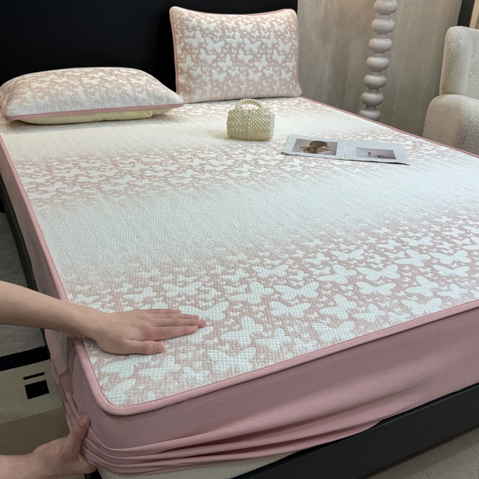 91家纺网 家纺一手货源 找家纺 （总）伊人坊 2026新款A类550克凉感提花值过0.21冰豆豆家用凉席子三件套夏季---床笠款