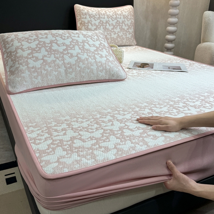 91家纺网 家纺一手货源 找家纺 （总）伊人坊 2026新款A类550克凉感提花值过0.21冰豆豆家用凉席子三件套夏季---床笠款