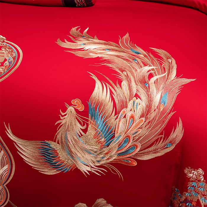 91家纺网 家纺一手货源 找家纺 博之洋婚庆 2026新款全棉长绒棉刺绣婚庆四件套多件套 龙凤传奇