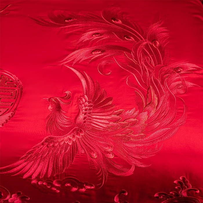 91家纺网 家纺一手货源 找家纺 博之洋婚庆 2026新款全棉长绒棉刺绣婚庆四件套多件套 九五至尊-红