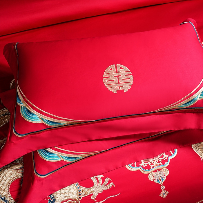 91家纺网 家纺一手货源 找家纺 博之洋婚庆 2026新款全棉长绒棉刺绣婚庆四件套多件套 万里江山