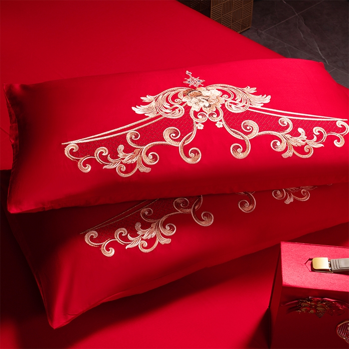 91家纺网 家纺一手货源 找家纺 博之洋婚庆 2026新款全棉长绒棉刺绣婚庆四件套多件套 万里江山