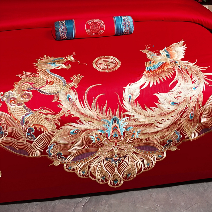 91家纺网 家纺一手货源 找家纺 博之洋婚庆 2026新款全棉长绒棉刺绣婚庆四件套多件套 龙凤盛典