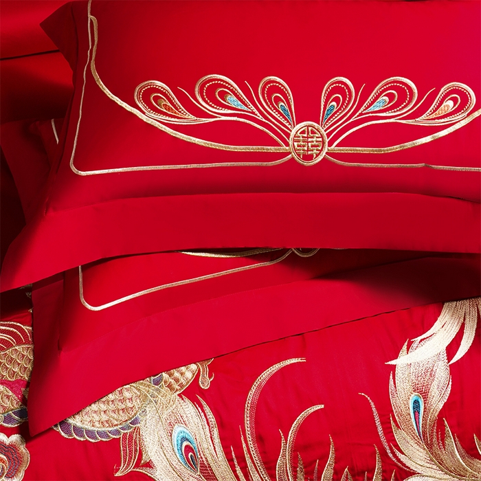 91家纺网 家纺一手货源 找家纺 博之洋婚庆 2026新款全棉长绒棉刺绣婚庆四件套多件套 龙凤盛典