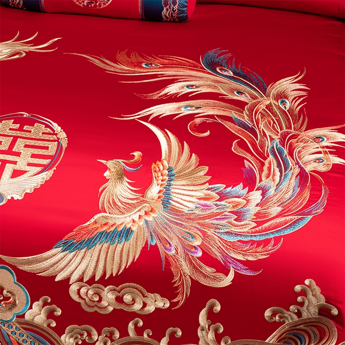 91家纺网 家纺一手货源 找家纺 博之洋婚庆 2026新款全棉长绒棉刺绣婚庆四件套多件套 九五至尊-金