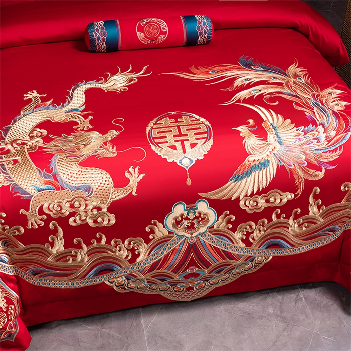 91家纺网 家纺一手货源 找家纺 博之洋婚庆 2026新款全棉长绒棉刺绣婚庆四件套多件套 九五至尊-金