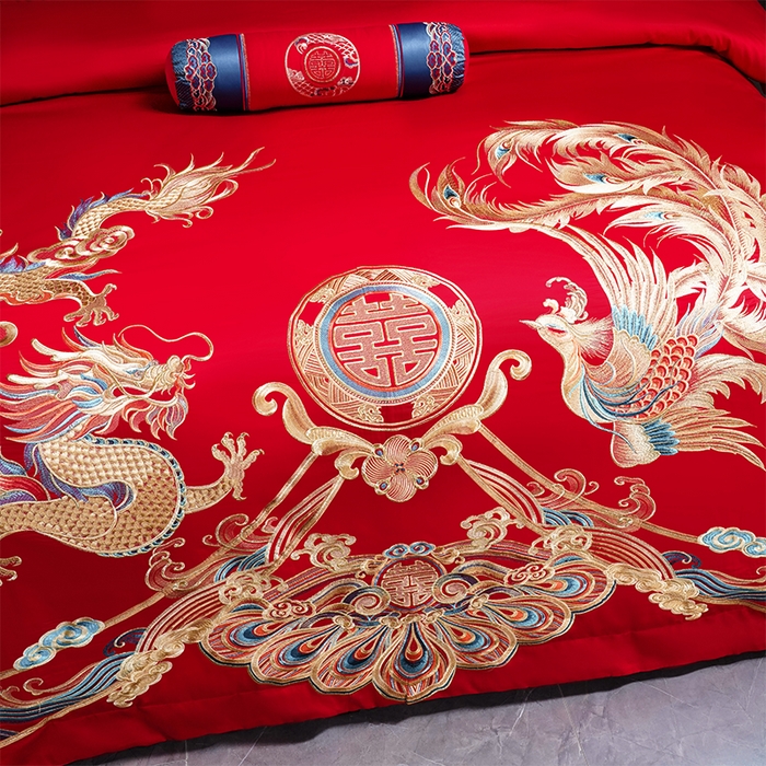 91家纺网 家纺一手货源 找家纺 博之洋婚庆 2026新款全棉长绒棉刺绣婚庆四件套多件套 皇朝喜嫁