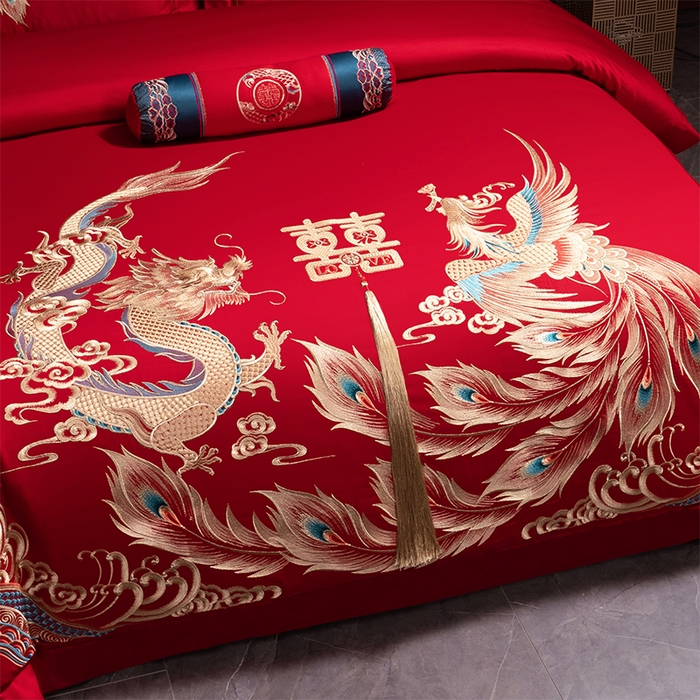 91家纺网 家纺一手货源 找家纺 博之洋婚庆 2026新款全棉长绒棉刺绣婚庆四件套多件套 金玉良缘