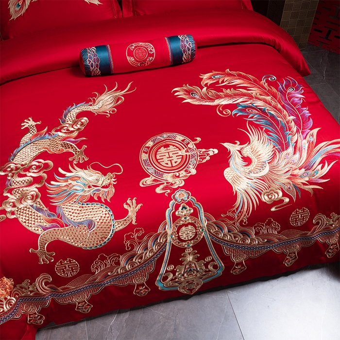 91家纺网 家纺一手货源 找家纺 博之洋婚庆 2026新款全棉长绒棉刺绣婚庆四件套多件套 龙凤传承