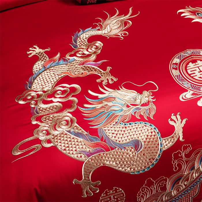 91家纺网 家纺一手货源 找家纺 博之洋婚庆 2026新款全棉长绒棉刺绣婚庆四件套多件套 龙凤传承