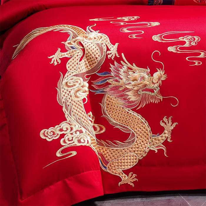 91家纺网 家纺一手货源 找家纺 博之洋婚庆 2026新款全棉长绒棉刺绣婚庆四件套多件套 喜迎龙凤-金