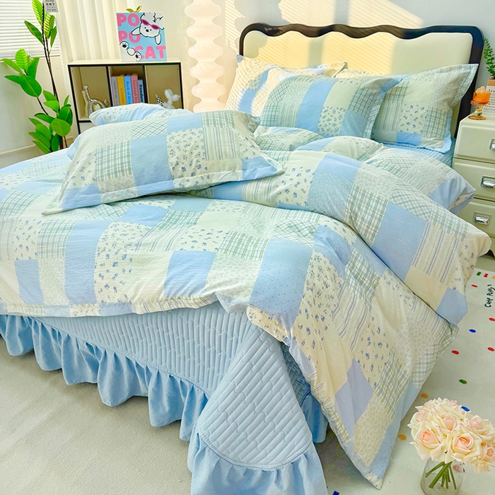 91家纺网 家纺一手货源 找家纺 （总）九诺家纺 2026新款丝柔棉皱皱纱花边床盖四件套