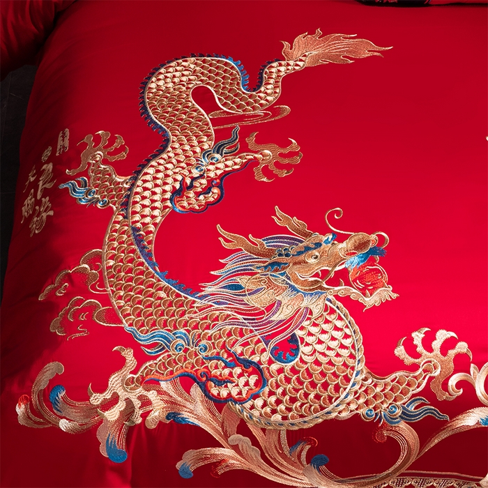 91家纺网 家纺一手货源 找家纺 博之洋婚庆 2026新款全棉长绒棉刺绣婚庆四件套多件套 龙凤大喜