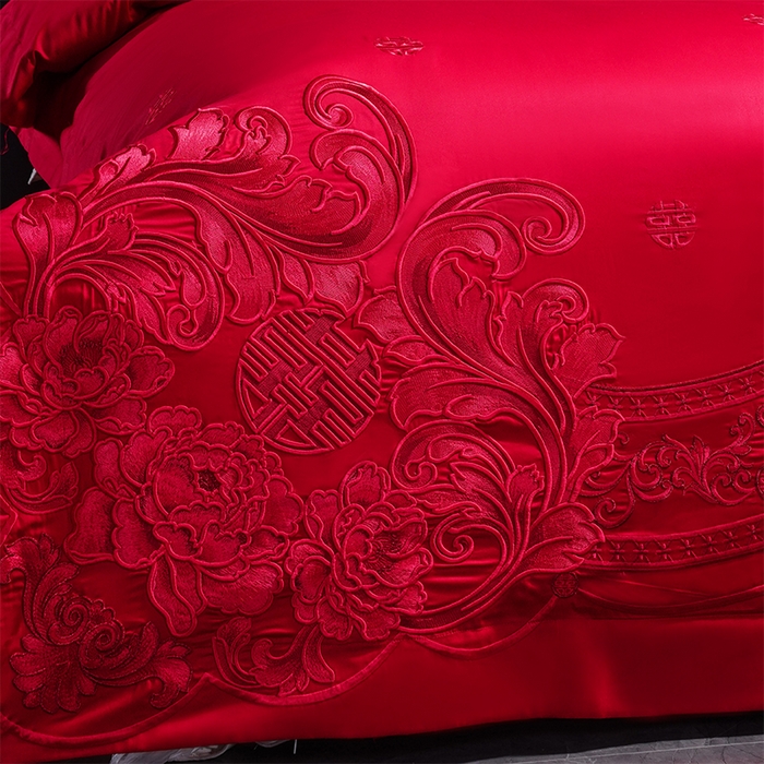 91家纺网 家纺一手货源 找家纺 博之洋婚庆 2026新款全棉长绒棉刺绣婚庆四件套多件套 盛世红妆