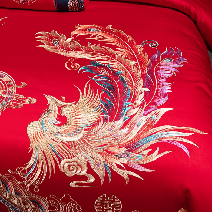 91家纺网 家纺一手货源 找家纺 博之洋婚庆 2026新款全棉长绒棉刺绣婚庆四件套多件套 龙凤传承