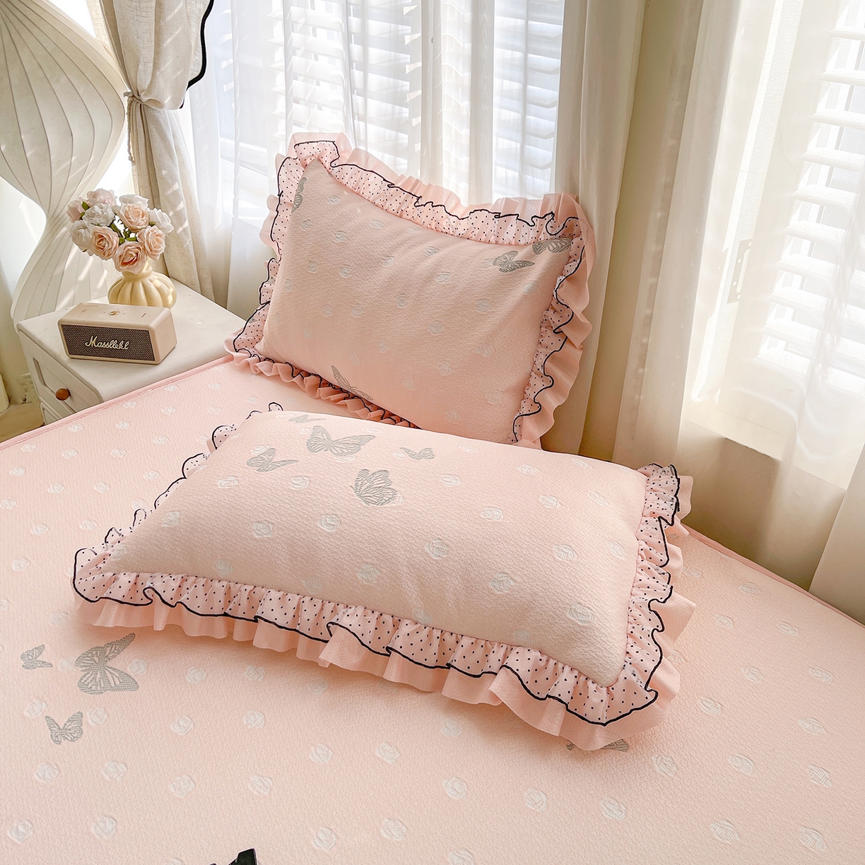 91家纺网 家纺一手货源 找家纺 （总）眠势力 2026新款冰豆豆床裙款床笠夏天冰凉豆豆空调席子带花边床裙床笠二合一