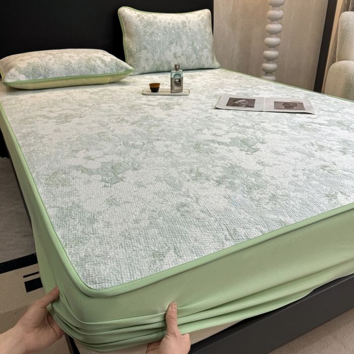 91家纺网 家纺一手货源 找家纺 伊人坊 2026新款A类550克凉感提花值过0.21冰豆豆家用凉席子三件套夏季---床笠款 繁花-绿