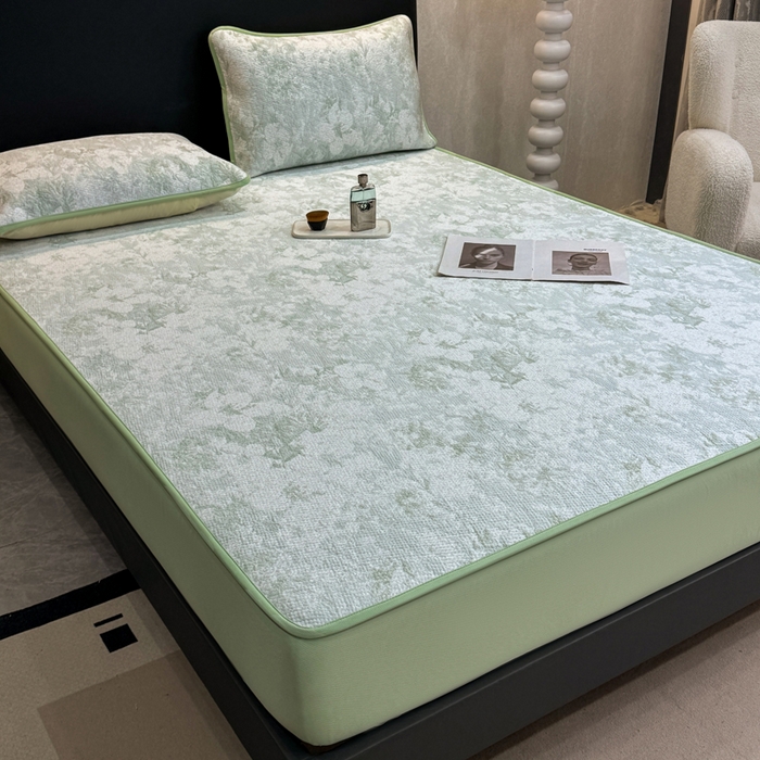 91家纺网 家纺一手货源 找家纺 伊人坊 2026新款A类550克凉感提花值过0.21冰豆豆家用凉席子三件套夏季---床笠款 繁花-绿