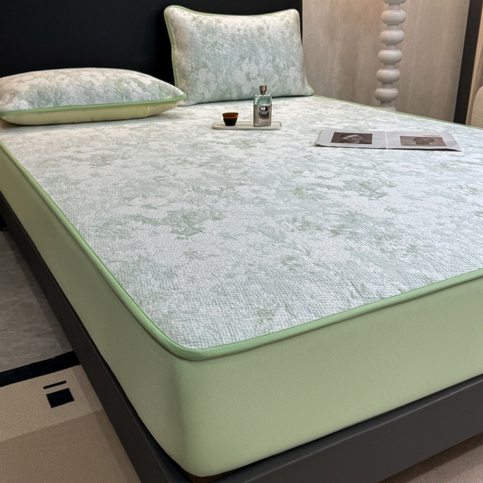 91家纺网 家纺一手货源 找家纺 伊人坊 2026新款A类550克凉感提花值过0.21冰豆豆家用凉席子三件套夏季---床笠款 繁花-绿