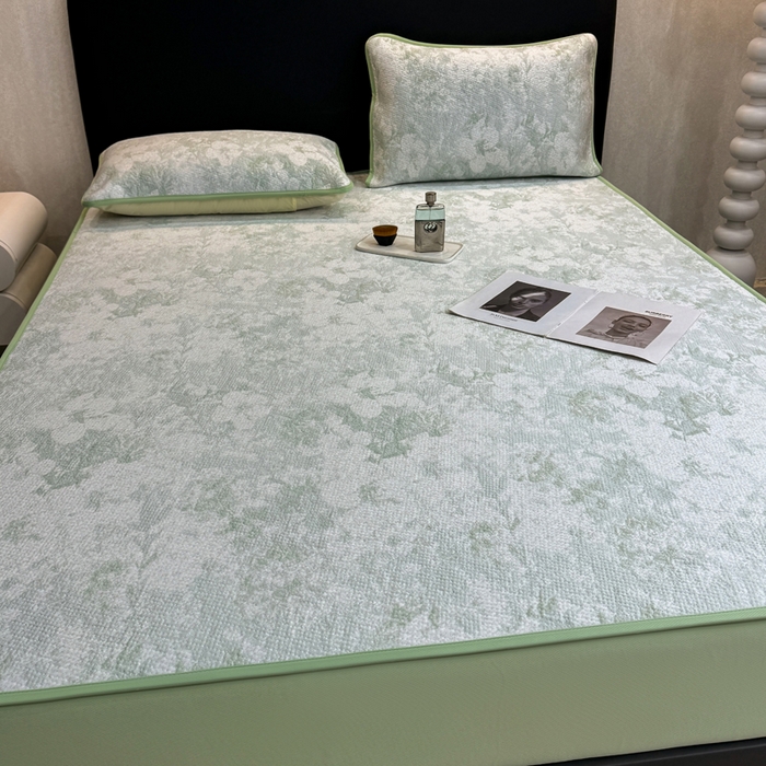 91家纺网 家纺一手货源 找家纺 伊人坊 2026新款A类550克凉感提花值过0.21冰豆豆家用凉席子三件套夏季---床笠款 繁花-绿