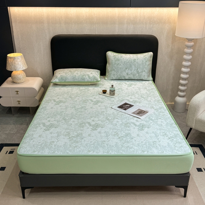 91家纺网 家纺一手货源 找家纺 伊人坊 2026新款A类550克凉感提花值过0.21冰豆豆家用凉席子三件套夏季---床笠款 繁花-绿