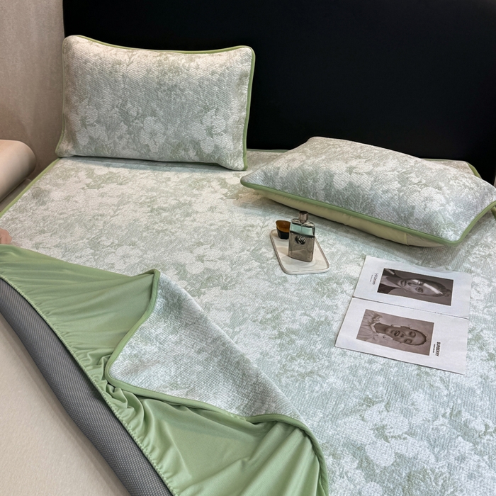 91家纺网 家纺一手货源 找家纺 伊人坊 2026新款A类550克凉感提花值过0.21冰豆豆家用凉席子三件套夏季---床笠款 繁花-绿