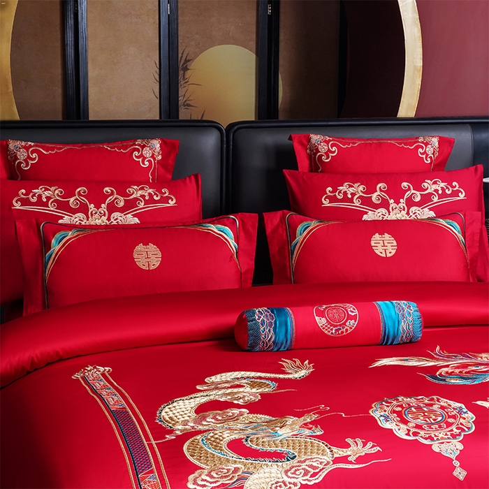 91家纺网 家纺一手货源 找家纺 博之洋婚庆 2026新款全棉长绒棉刺绣婚庆四件套多件套 万里江山