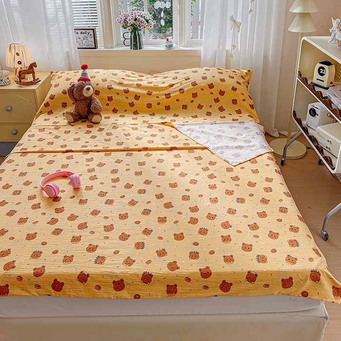 91家纺网 家纺一手货源 找家纺 维娜斯家纺 2026新款双层纱旅行酒店隔脏睡袋 小熊梦梦