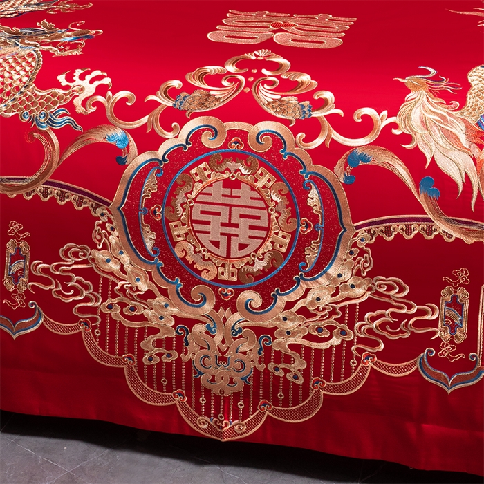 91家纺网 家纺一手货源 找家纺 博之洋婚庆 2026新款全棉长绒棉刺绣婚庆四件套多件套 龙凤大喜