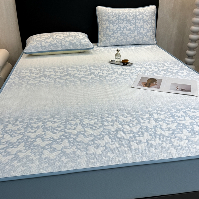 91家纺网 家纺一手货源 找家纺 伊人坊 2026新款A类550克凉感提花值过0.21冰豆豆家用凉席子三件套夏季---床笠款 花蝴蝶-蓝