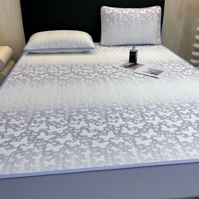 91家纺网 家纺一手货源 找家纺 伊人坊 2026新款A类550克凉感提花值过0.21冰豆豆家用凉席子三件套夏季---床笠款 花蝴蝶-蓝紫