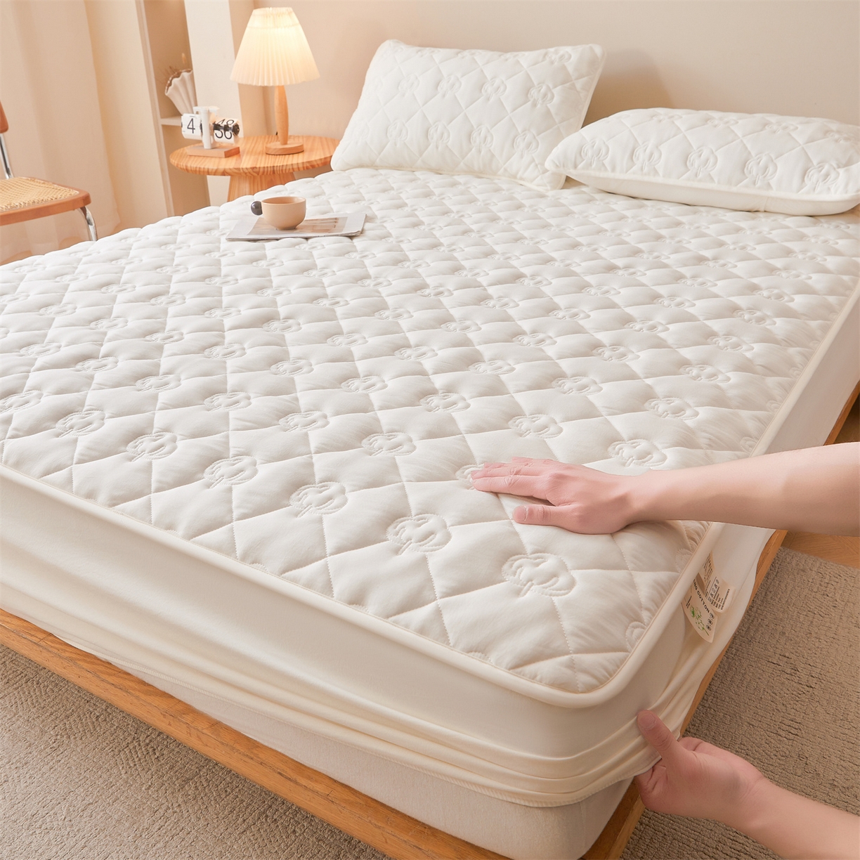 柔品 2026新款牛奶棉新疆棉花夹棉床笠 新疆棉花-纯白