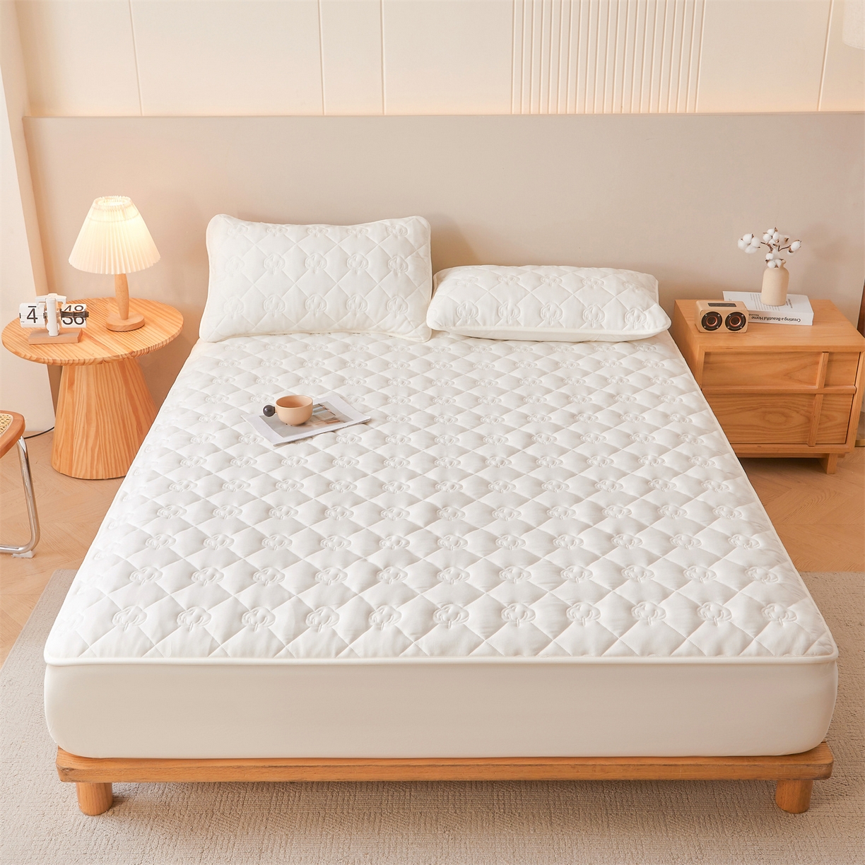 91家纺网 家纺一手货源 找家纺 柔品 2026新款牛奶棉新疆棉花夹棉床笠 新疆棉花-纯白