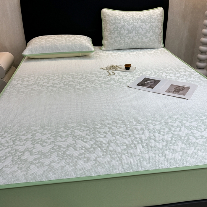 91家纺网 家纺一手货源 找家纺 伊人坊 2026新款A类550克凉感提花值过0.21冰豆豆家用凉席子三件套夏季---床笠款 花蝴蝶-绿