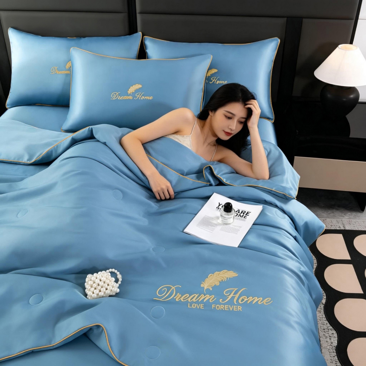 91家纺网 家纺一手货源 找家纺 （总）维娜斯家纺 2026新款绣花冰丝夏被四件套