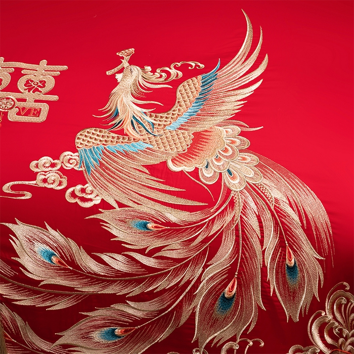 91家纺网 家纺一手货源 找家纺 博之洋婚庆 2026新款全棉长绒棉刺绣婚庆四件套多件套 金玉良缘