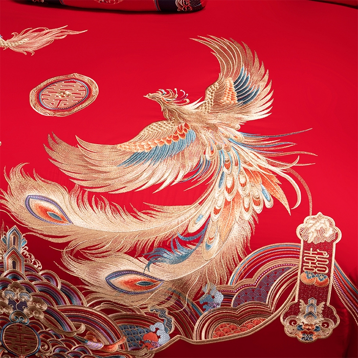 91家纺网 家纺一手货源 找家纺 博之洋婚庆 2026新款全棉长绒棉刺绣婚庆四件套多件套 龙凤之恋