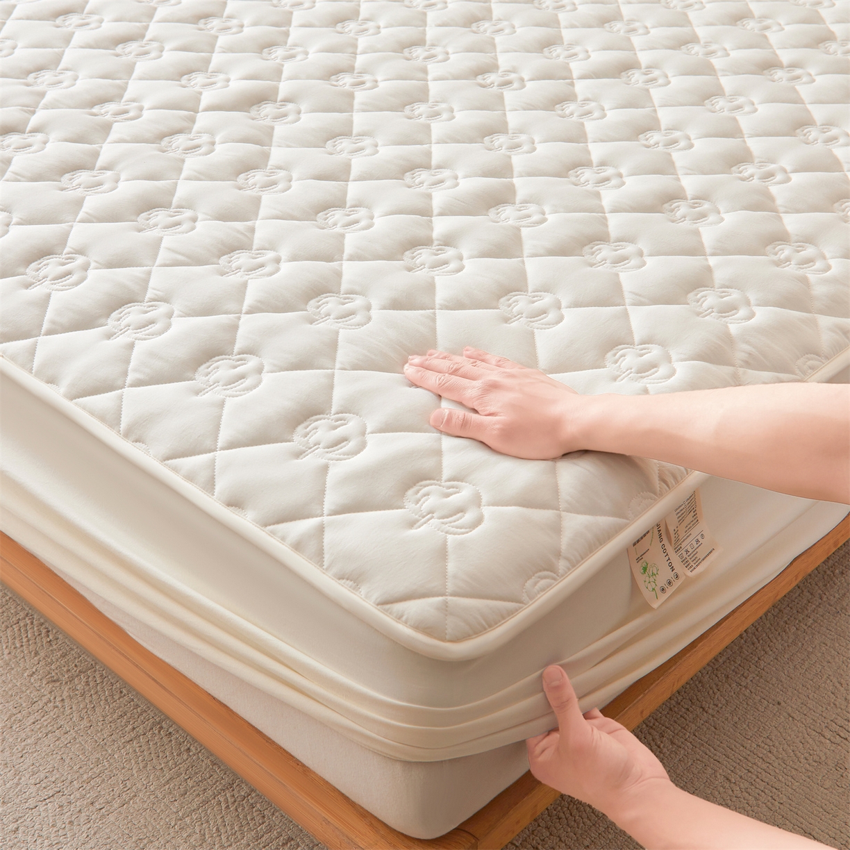 91家纺网 家纺一手货源 找家纺 柔品 2026新款牛奶棉新疆棉花夹棉床笠 新疆棉花-纯白