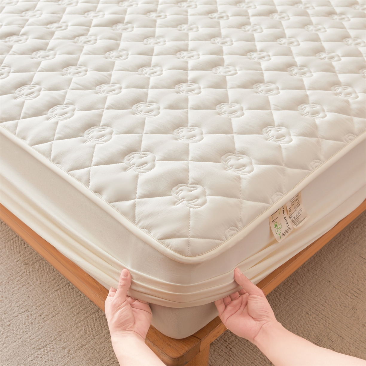 91家纺网 家纺一手货源 找家纺 柔品 2026新款牛奶棉新疆棉花夹棉床笠 新疆棉花-纯白