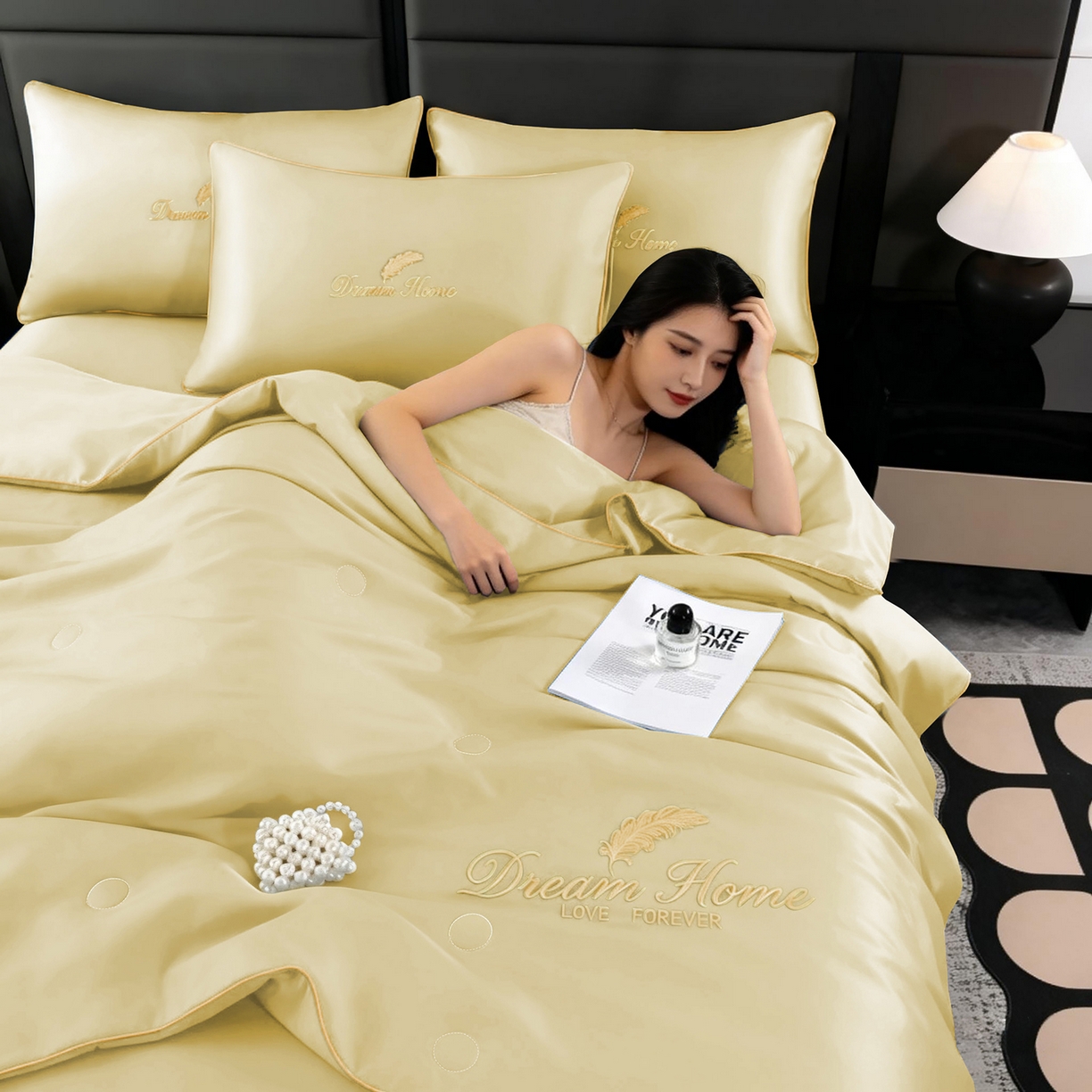 91家纺网 家纺一手货源 找家纺 （总）维娜斯家纺 2026新款绣花冰丝夏被四件套