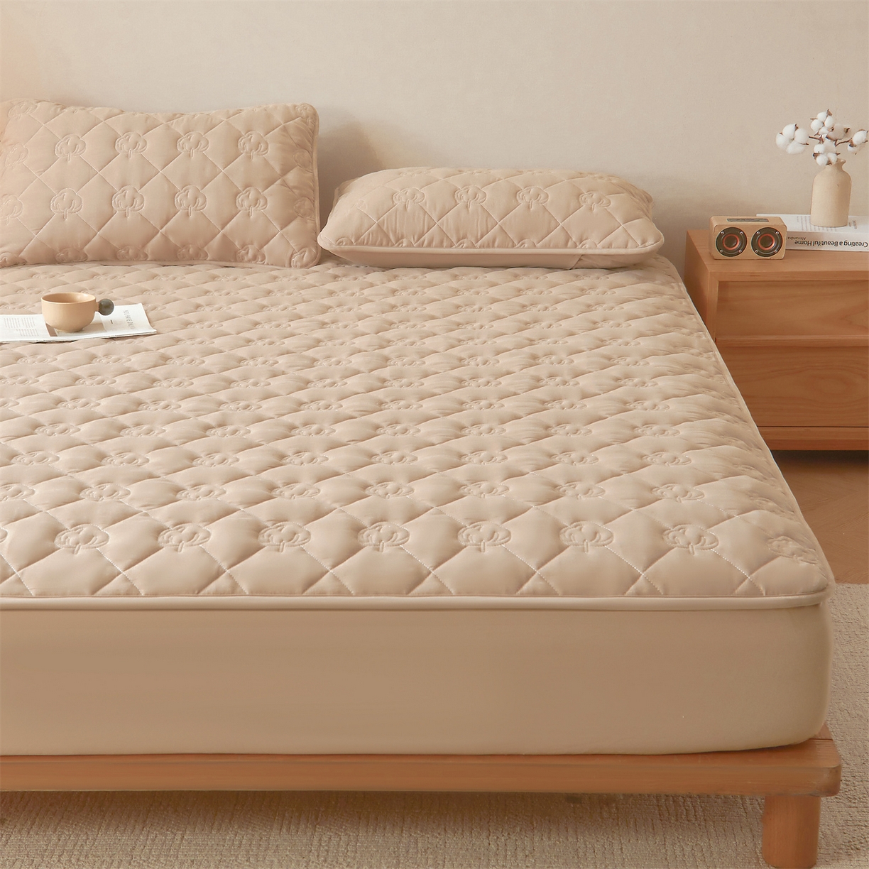 91家纺网 家纺一手货源 找家纺 柔品 2026新款牛奶棉新疆棉花夹棉床笠 新疆棉花-卡其