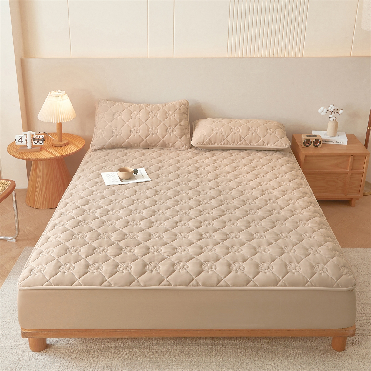 91家纺网 家纺一手货源 找家纺 柔品 2026新款牛奶棉新疆棉花夹棉床笠 新疆棉花-卡其