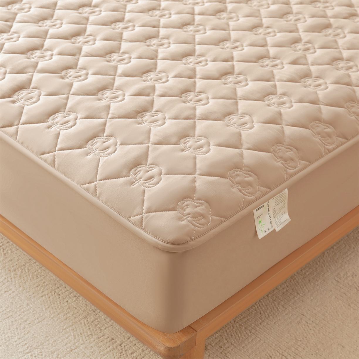 91家纺网 家纺一手货源 找家纺 柔品 2026新款牛奶棉新疆棉花夹棉床笠 新疆棉花-卡其