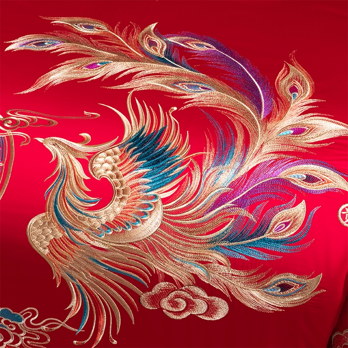 91家纺网 家纺一手货源 找家纺 博之洋婚庆 2026新款全棉长绒棉刺绣婚庆四件套多件套 瑞丽龙凤