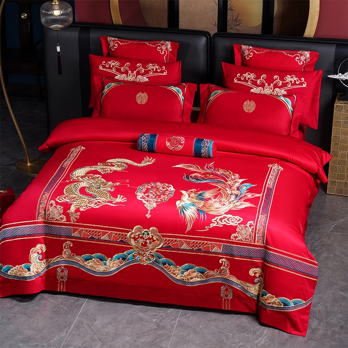 91家纺网 家纺一手货源 找家纺 博之洋婚庆 2026新款全棉长绒棉刺绣婚庆四件套多件套 万里江山